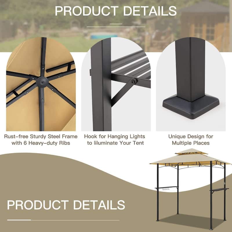 AECOJOY 8' x 5' Outdoor Grill Gazebo 2-Tier Waterproof BBQ Grill Tent