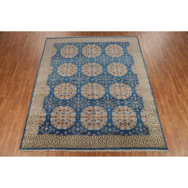 Floral Blue Oushak Indian Area Rug Oriental Handmade Wool Carpet - 8'0" x 9'6"