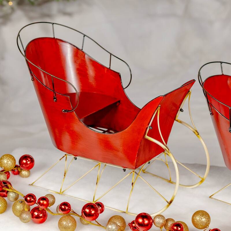 Set of 2 Red Iron Antique Style Sleighs - 28" L x 14.5" W x 21" H