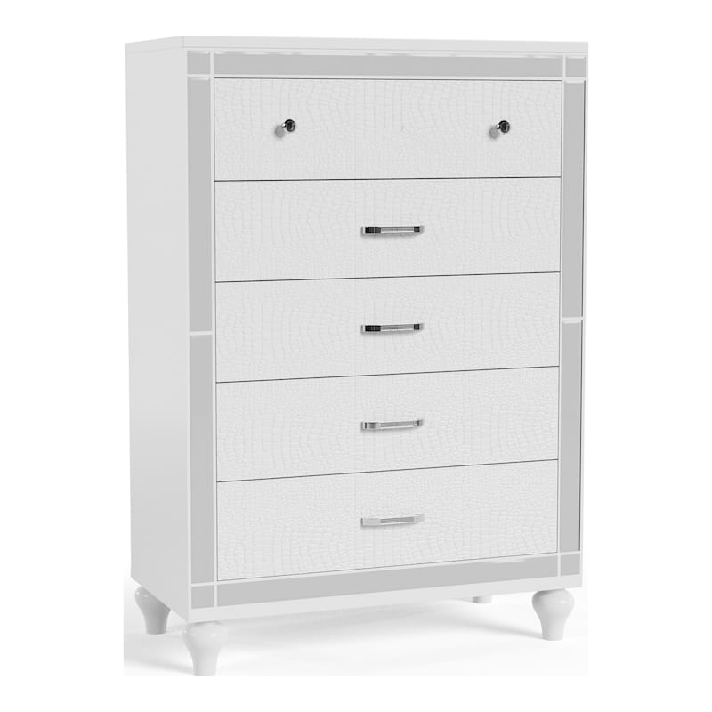 Derc Contemporary Solid Wood 5-Drawer Chest by Furniture of America - White
