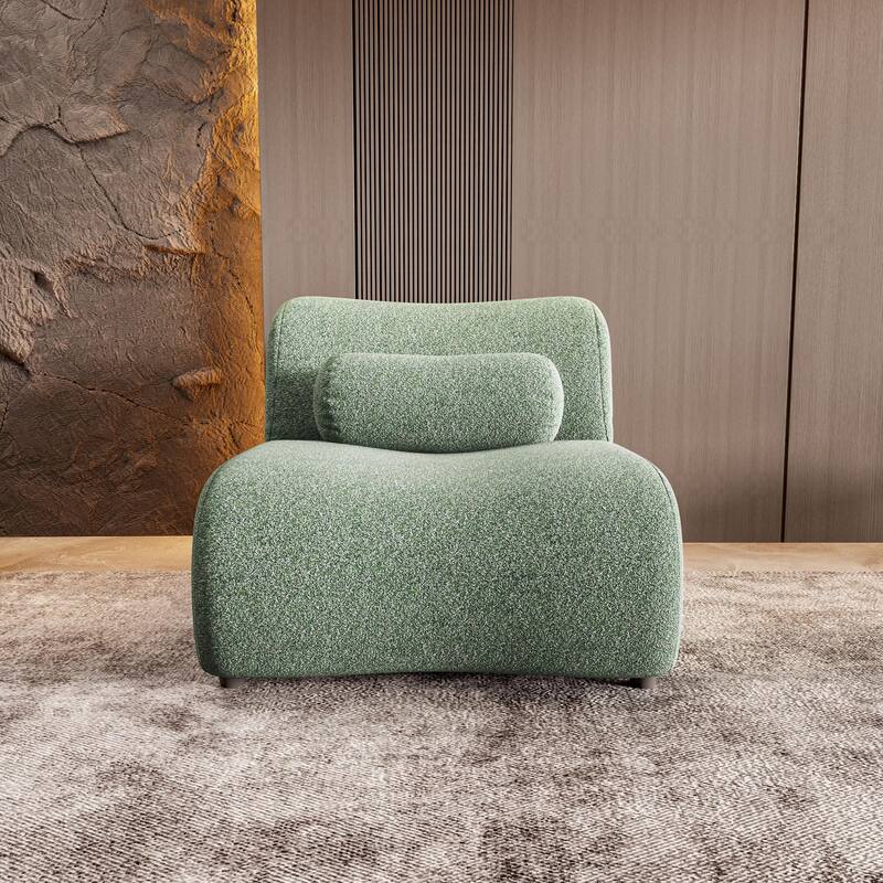Modern Armless Lounge Sofa with 70° Reclined Backrest and Cylindrical Pillows for Living Room and Guest Room