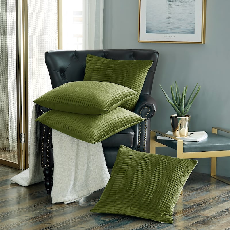 Agnew Pleated Velvet Decorative Throw Pillow Cover Set, NO INSERT - 20" x 20" - Avocado