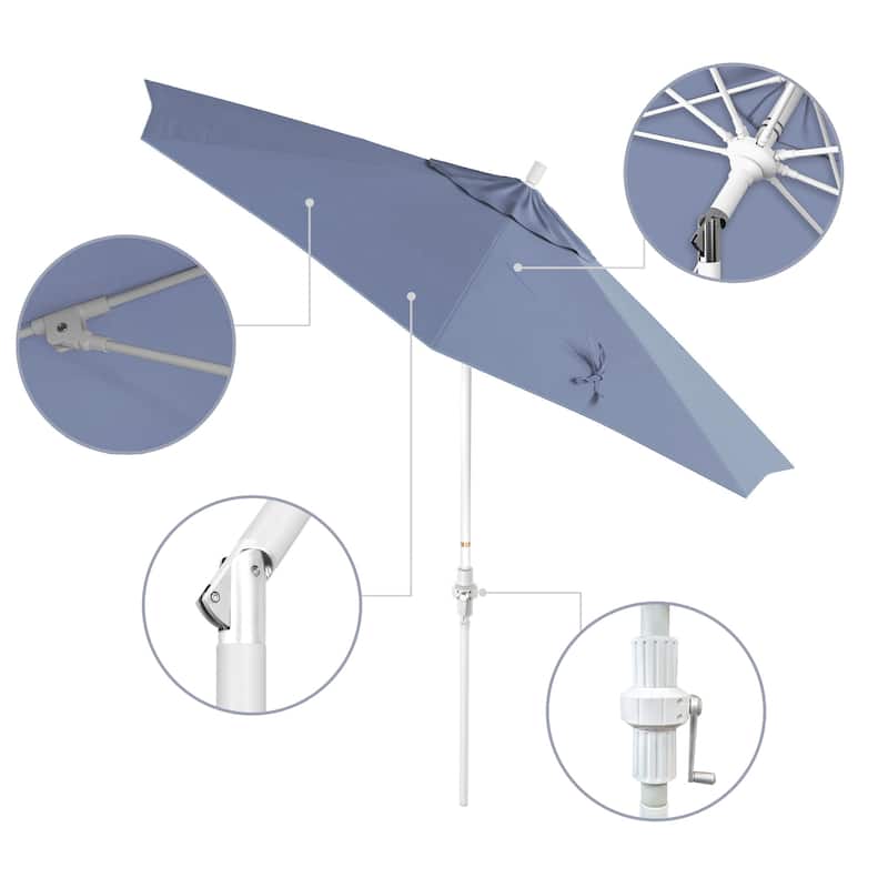 California Umbrella 9' Rd.Crank Lift, Collar Tilt, Aluminum Pole, Fiberglass Rib Patio Umbrella, White Finish, Sunbrella Fabric