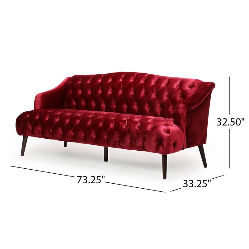 Contemporary 3-Seater Sofa with Button Tufted PU Upholstery and Birch Wood Legs