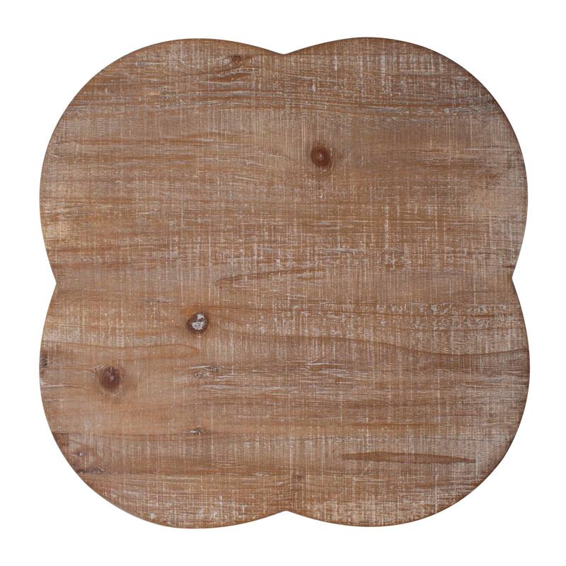 C-Shaped Quatrefoil Metal End Table, Natural Wood (Set of 2)