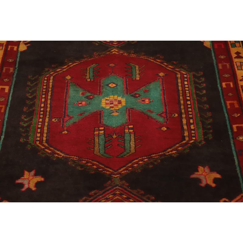 Hand Knotted Oriental 100% Wool Carpet Traditional Geometric Greys & Charcoal Ardebil Runner Rug - 9' 7'' X 4' 0''
