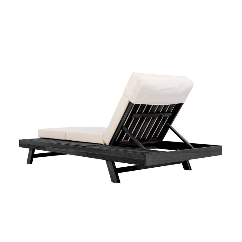 Outdoor Patio Lounge Chair, Adjustable Recliner with Headrest and Retractable Side Tray