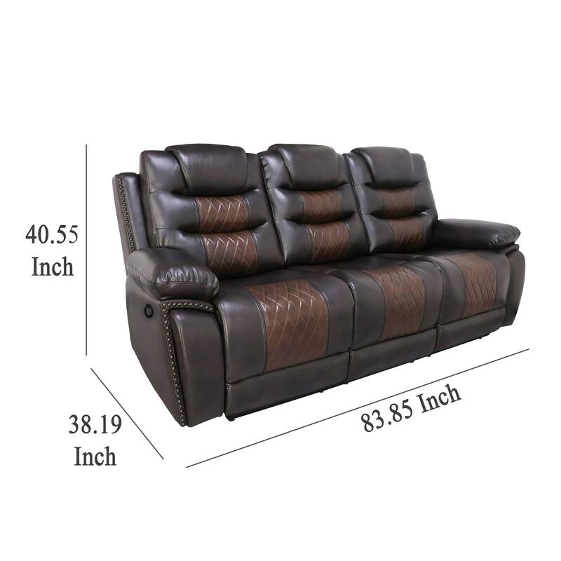 Asher Power Recliner Sofa, USB Charger, Brown Faux Leather 84 Inch