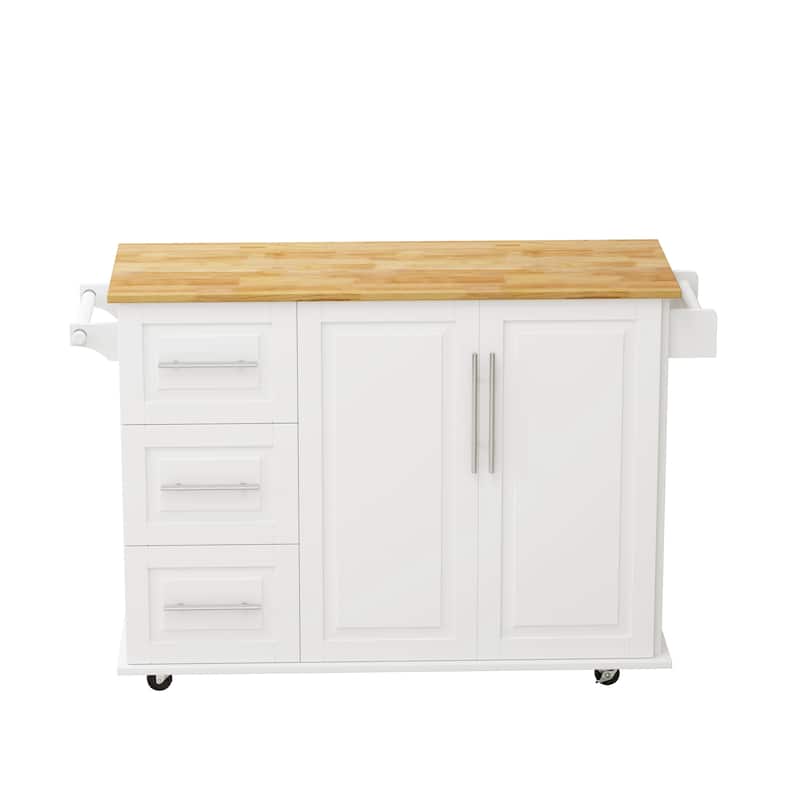 Kitchen Island Cart with 2 Door Cabinet and 3 Drawers