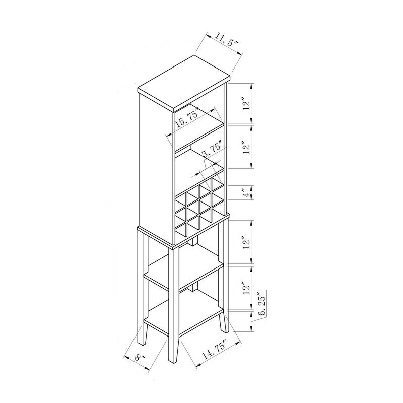 Wine Cabinet with 4 Open Shelves,Wine Glass Holder and 12 Wine Bottles