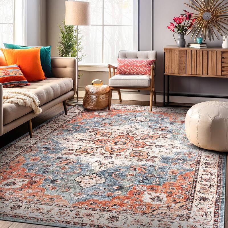 World Rug Gallery Traditional Distressed Washable Non Slip Area Rug - 5'x7'