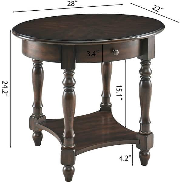 Solid Wood Oval End Table Sofa Table with Drawer and Storage Shelf ...