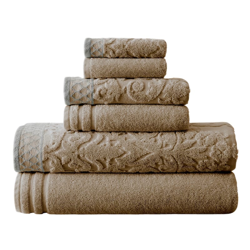 Modern Threads Damask Jacquard 6-piece Embellished Border Towel Set - Taupe