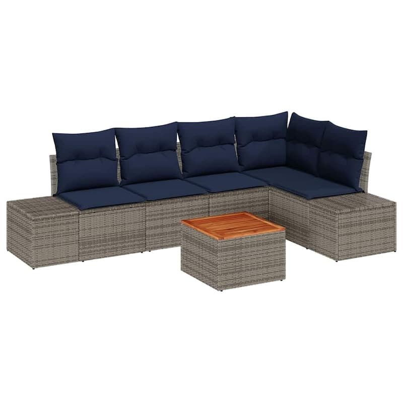 vidaXL 6 Garden Sofa Set with Cushions Black/Grey Poly Rattan - 103.9 x 60.6 x 27.2