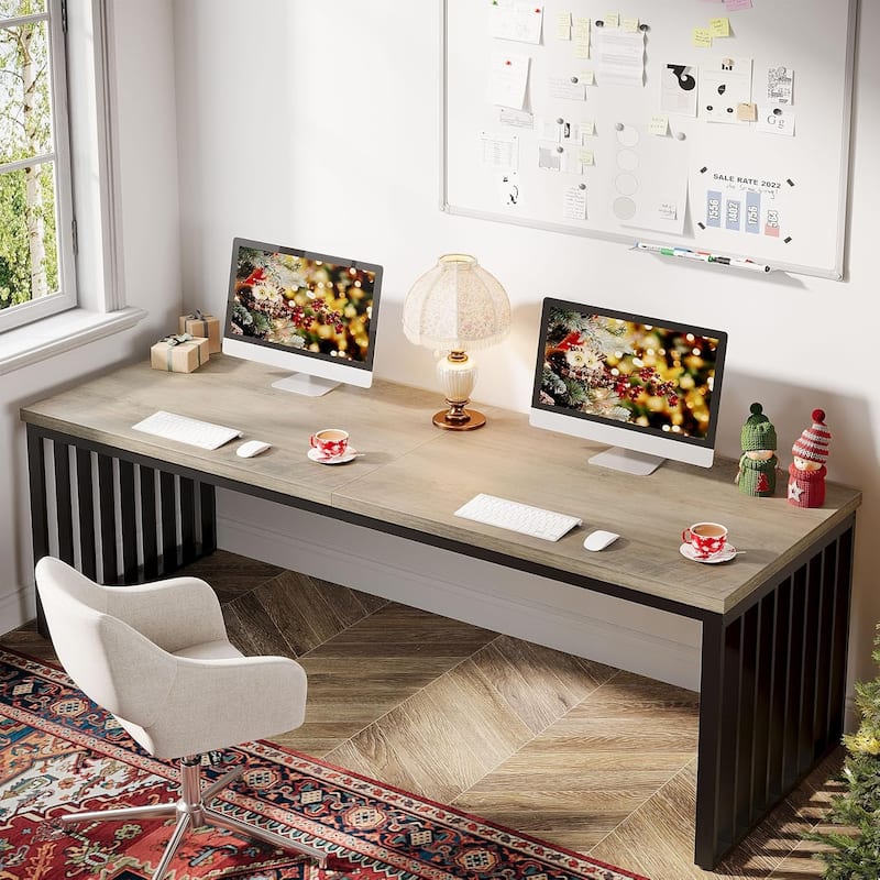 78.74" Extra Long Computer Desk, Double 2-Person Desk, Workstation Writing Study Table for Home Office - Grey+Black