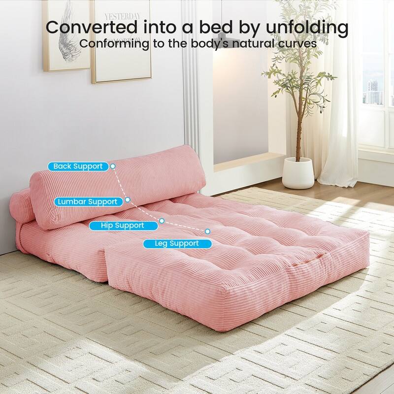 Mixoy W32''/W50'' Corded Velvet Fabric Folding Floor Lazy Futon Sofa Bed