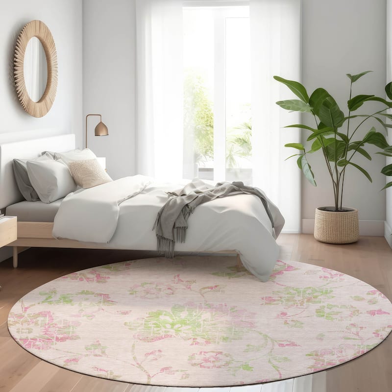 Premium Washable Super Soft Floral Whimsy Mayfield Rug - Pink - 8' x 8'