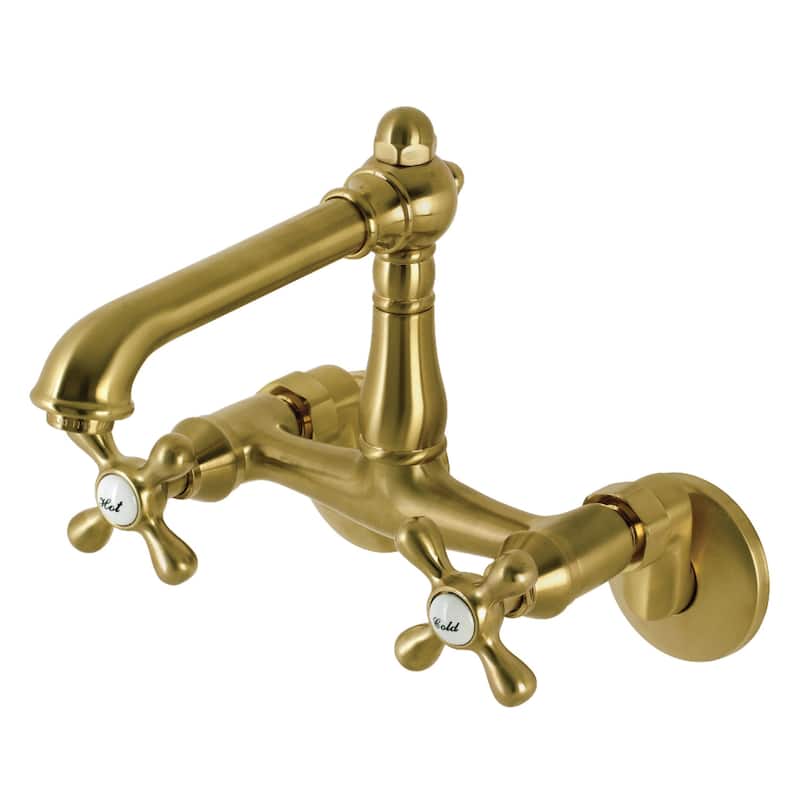 Kingston Brass English Country 6 in. Adjustable Center Wall Mount Kitchen Faucet - Brushed Brass