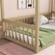 preview thumbnail 4 of 8, Natural Twin Size Pine Wood Canopy Frame Floor Bed with Guardrails