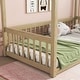 preview thumbnail 16 of 25, Twin Size Mattresses Canopy Bed Frame with Fence, Guardrails, Playroom Floor Bed Kids Four Corner Beds for Children's Room