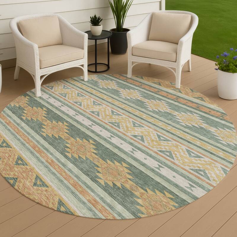 Machine Washable Indoor/ Outdoor Global Heston Chantille Rug - Basil - 8' x 8'