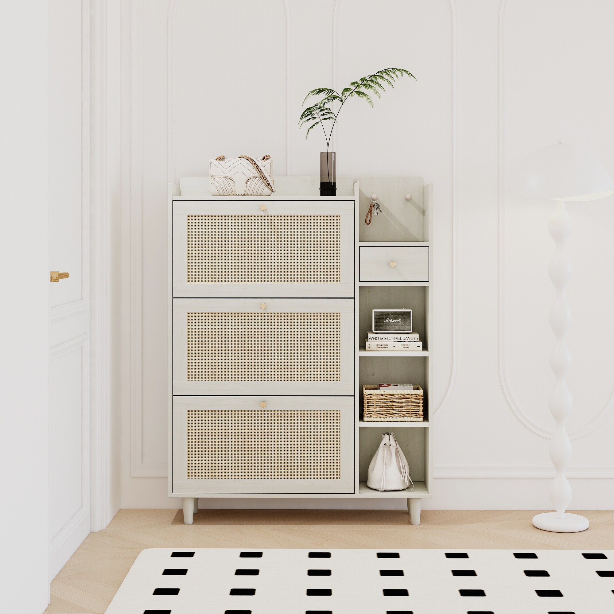 Grey Functional Entryway Organizer with 2 Flip Drawers Shoe Cabinet with Drawer Shoe Rack with Adjustable Panel Bed Bath Beyond 40250631