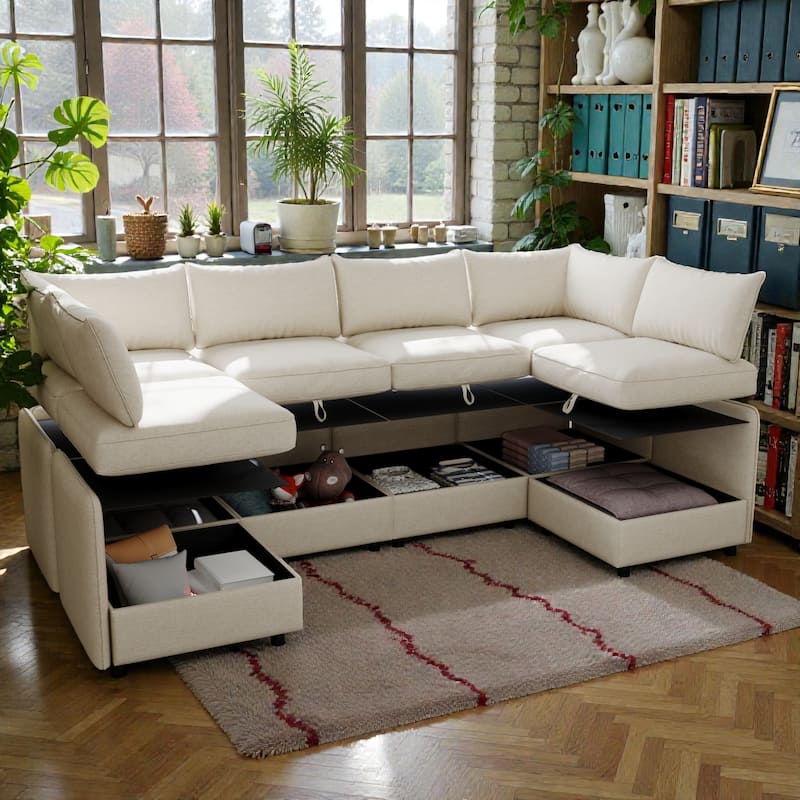 Modular Sectional Sofa with Storage, 8-Seat Convertible Sleeper Sofa Set, Chenille Flexible Modular Combination