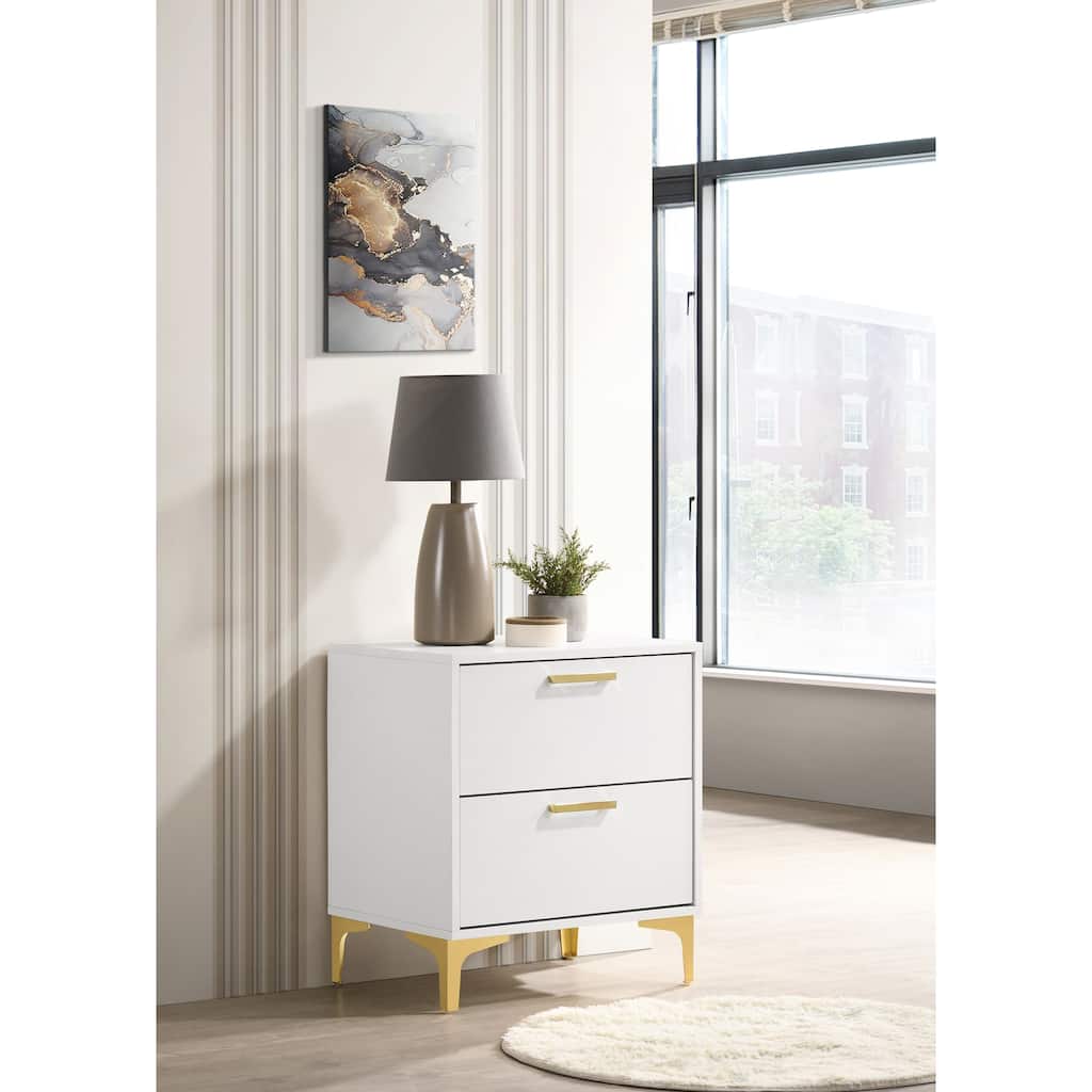 Karena White Rectangular 2-Drawer Nightstand