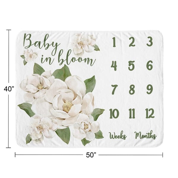 Sweet Jojo Designs Sage Green Boho Flower Ivory Floral Collection Girl Baby Monthly Milestone Blanket Bohemian Garden Magnolia