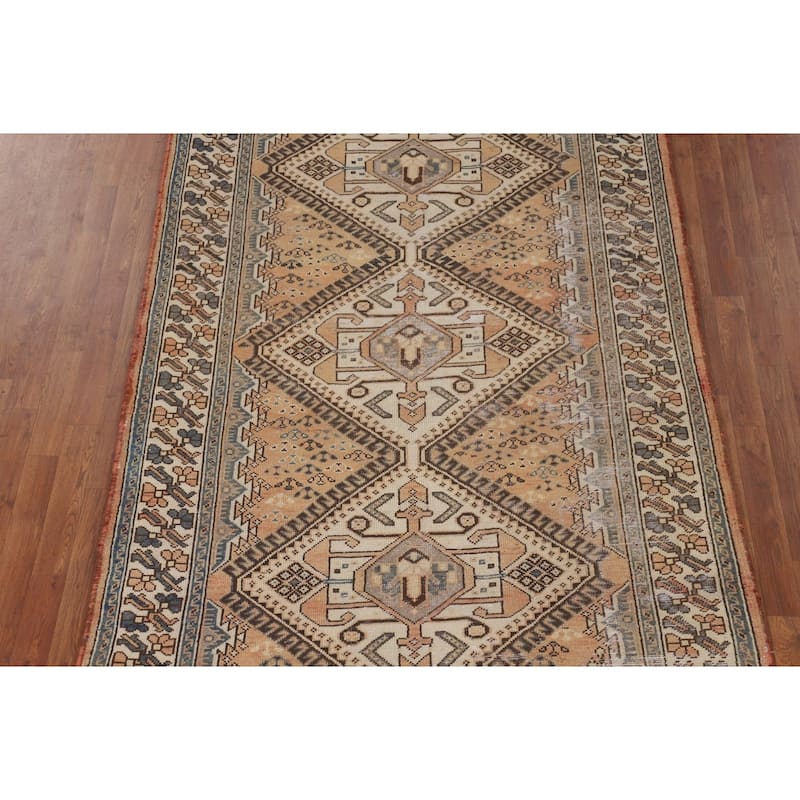 Distressed Bakhtiari Persian Vintage Area Rug Handmade Wool Carpet - 5'2" x 9'11"