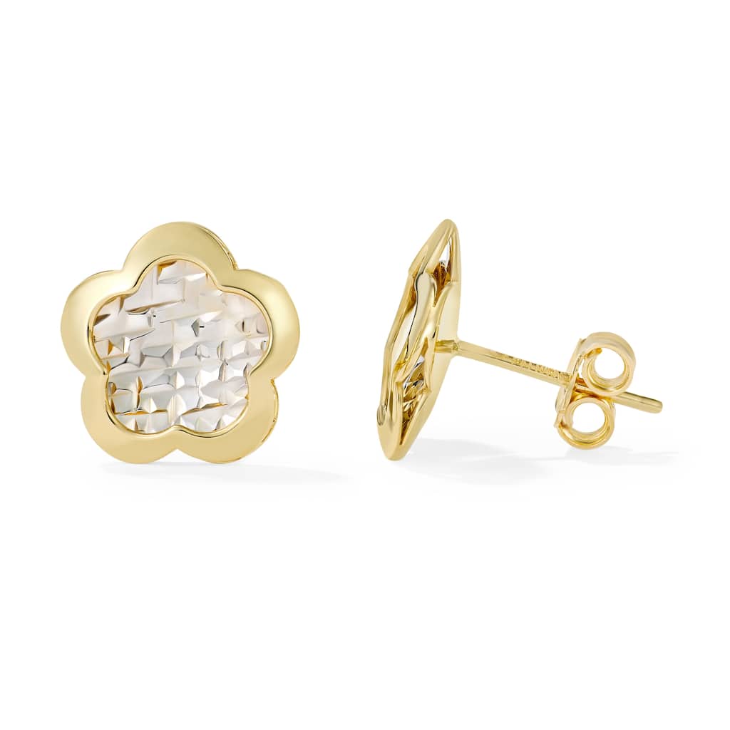 Clover 14K Two-Tone Gold Diamond-Cut Flower Stud Earrings