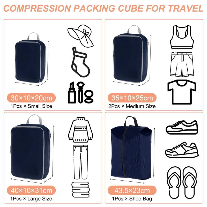 5Set Compression Packing Cube for Travel Waterproof Luggage Organizer