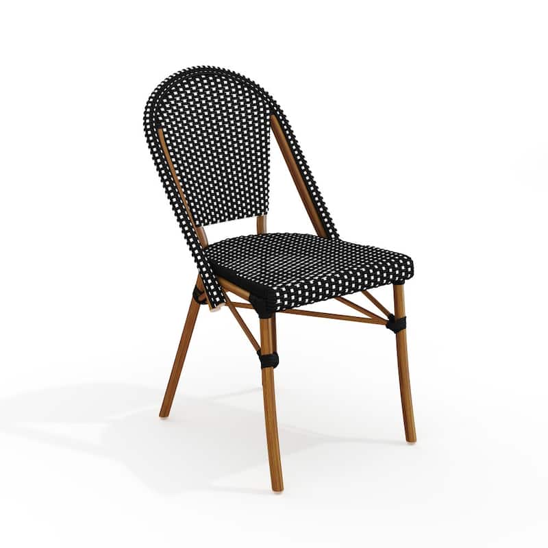 Martha Stewart All-Weather Stackable Patio Bistro Dining Chair - 19"W x 21.75"D x 35"H - Black & White/Natural Frame