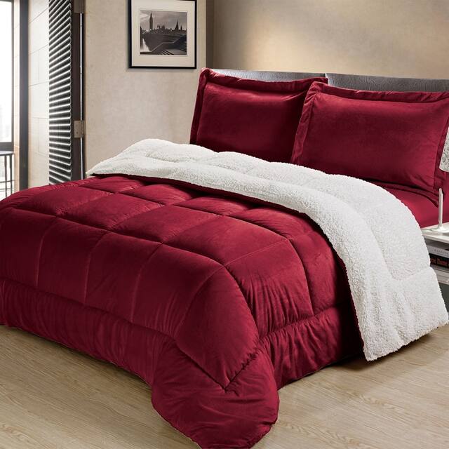 Swift Home Faux Micro-mink Down Alternative Comforter Bedding Set - Burgundy - Queen