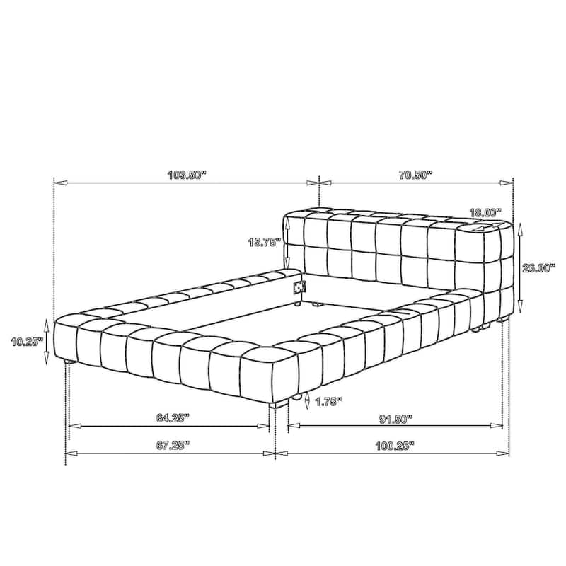 Jimo Full Platform Bed, Grid Tufted Frame, Taupe Brown Upholstery