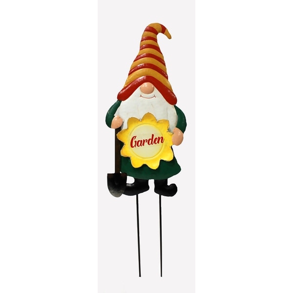 30.5" Metal Gnome w/ Flower Garden Stake w/ Solar LED Lights