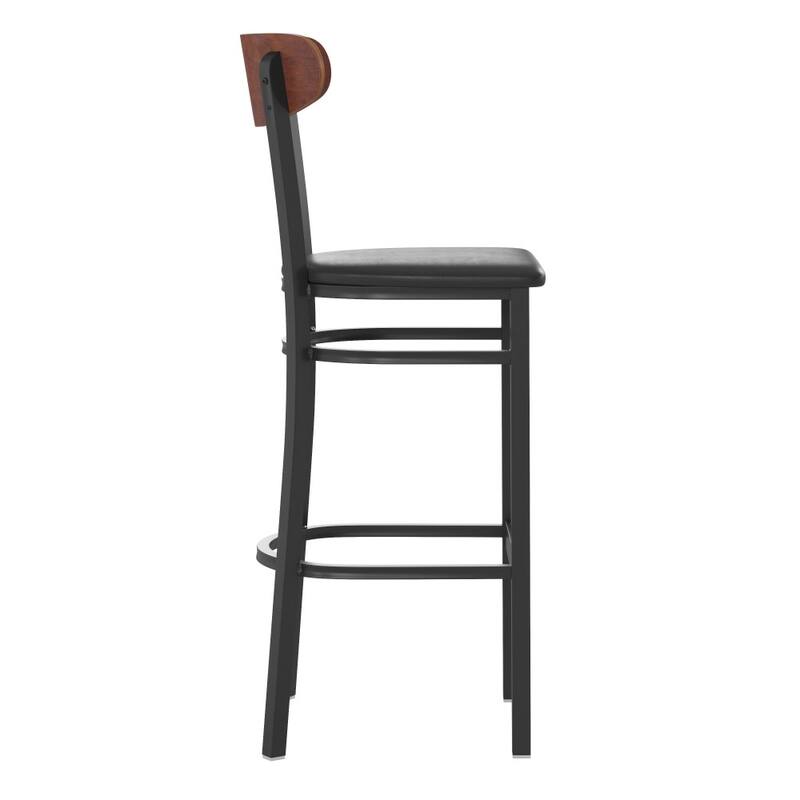 Commercial Metal Barstool with Wood Seat and Boomerang Back