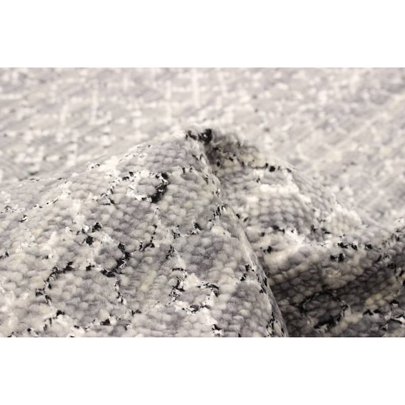 ECARPETGALLERY Hand-knotted Silk Shadow Grey Viscose, Wool Rug - 3'0 x 15'0