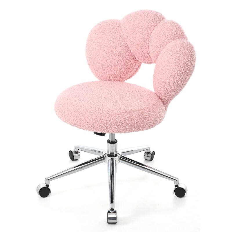 360° Swivel Chair Ergonomic Design Home Office Chair with Teddy Fabric, for Home Office Study and Bedroom, Yellow