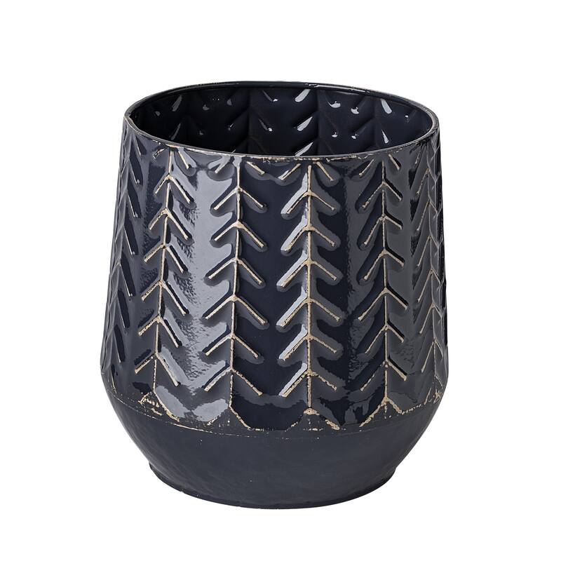 Modern Embossed Metal Vase in Dark Blue for Home Decor and Accents - Navy