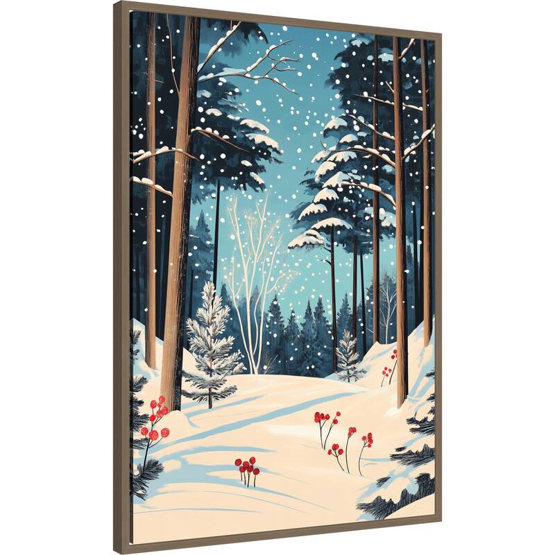 Christmas Snowy forest by Pictufy Studio Framed Canvas Wall Art Print - Sylvie Dark Gold