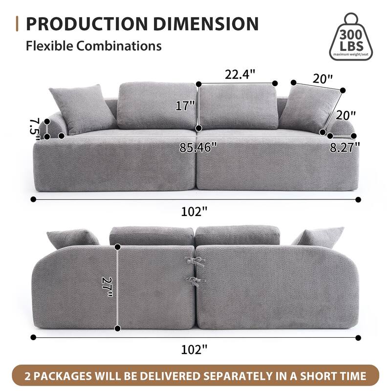 4-seater Combined Compression Sofa, Crochet Yarn Fabric, Gray
