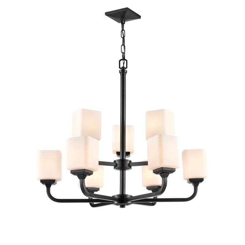 Millennium Lighting Eddison 9 Light Chandelier in Matte Black with Frosted Glass Shades - 30