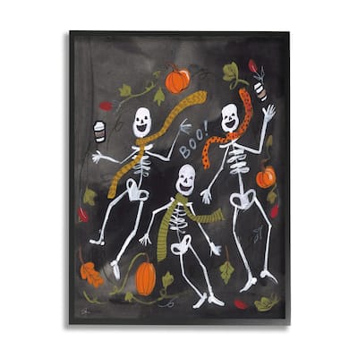 Stupell Autumn Skeletons with Coffee Framed Giclee Art Design by Jessica Mingo