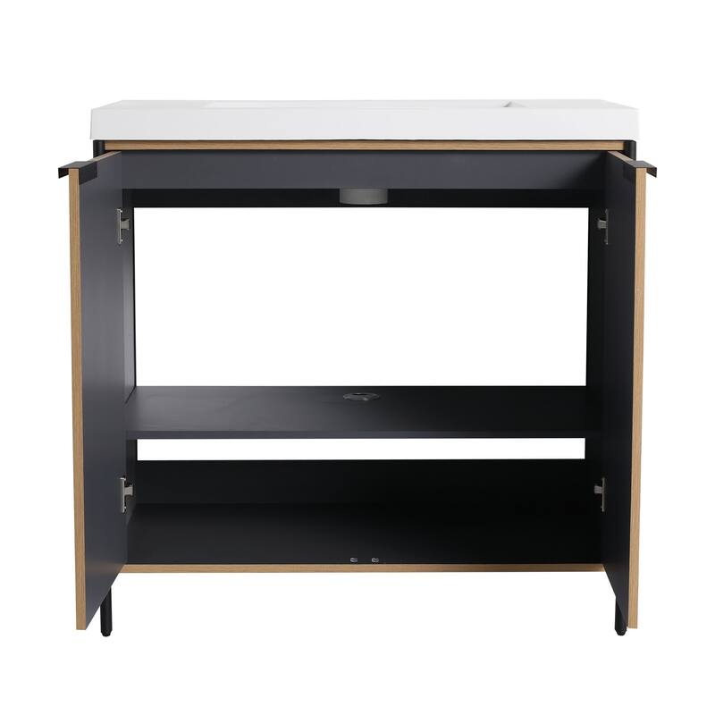 59-inch Double Sink Bathroom Vanity with Adjustable Shelves, Soft-Close Hinges, Resin Basin