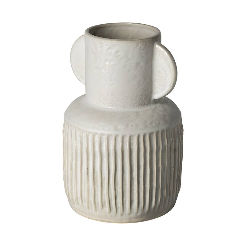 Whitewash Handled Textured Ceramic Vase