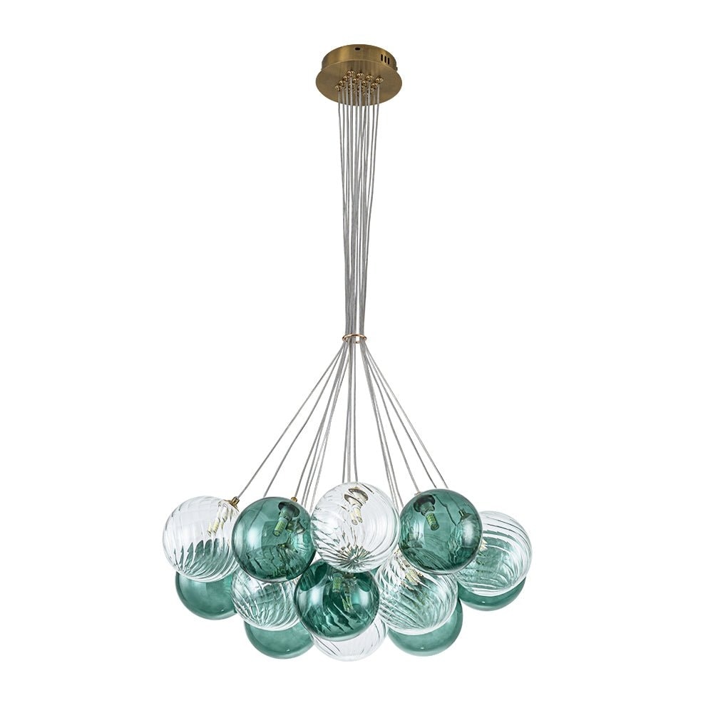 Stylish 16-Light Blue Tone Cluster Glass Bubble Chandelier - On