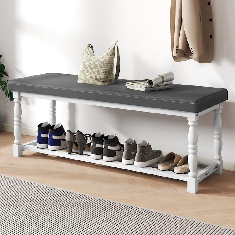 Moasis Entryway Shoe Bench with Cushioned Seat and 2-Tier Storage for Hallway - Grey