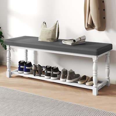 Moasis Entryway Shoe Bench with Cushioned Seat and 2-Tier Storage for Hallway