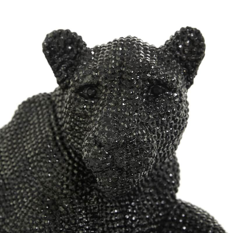 Polystone Floor Leopard Sculpture with Carved Faceted Diamond Exterior - Black or Silver